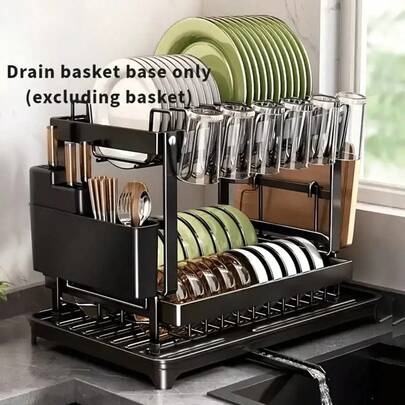 [Multi-Layer Drainable Rack Under Sink]Heavy-Duty Material Durable, Classified Storage For Dishes/Tableware | Built-In Drainage Anti-Clogging, No Water Accumulation Easy To Maintain, Alternative To Kitchen Storage Boxes | Space-Saving Design, Specific For Small Kitchen Cabinets, Modern Black Fits Various Styles | Easy To Clean, Strong Load-Bearing, Good Helper For Kitchen Organization Kitchen Items Kitchen Accessories Kitchen Tools