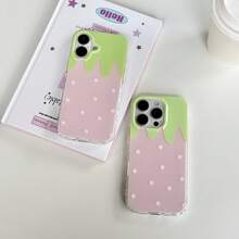 Chic And Exquisite Pink Strawberry Macaroon Phone Case With White Polka Dots, Suitable For  13, 14, 15, And 16 Pro-For-Your-New- - 1 cái - Xem 8