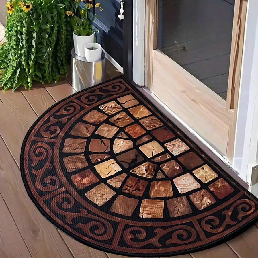 1 件半圆形入口门垫，饰有精美几何图案。这款户外迎宾垫/前门地毯采用防滑硅胶底座和低矮设计，适用于车库、露台和人流量大的区域。 - 彩色 - 查看 1