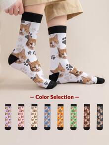Face Socks 1 Pair Customized Face Printed Mid-Calf Socks For Women, Personalized Photo Socks, Funny Customized Image Paired With Mid-Length Socks, Suitable For Valentine's Day, Birthday, Gifts And Other Occasions, Personalized Customization - Multicolor - View 5