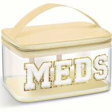 Fashion Transparent PVC Cosmetic Bag, 7 Color Options, MEDS Makeup Bag - With Handle Transparent PVC Travel Medicine Storage Bag, Waterproof Nylon Zipper Toiletry Bag, Medicine Storage Bag, Suitable For Patients And Nurses