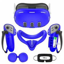 Juego de cubiertas de silicona VR para Meta/Oculus Quest 3, diseño mejorado con protección completa para Quest 3, 5 en 1 accesorios VR cubierta protectora, regalo ideal para cumpleaños y Navidad (no incluye auricular y controlador VR) (Azul oscuro)