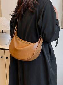 1pc Women's Leather Dumpling Shaped PU Leather Shoulder Saddle Bag, Solid Color, Adjustable Strap, Suitable For Daily Commute