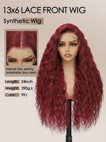 13x6 Lace Front Wig 24 Inch Synthetic Lace Wig Water Wave Wig Deep Hair Natural Fashion Curly Hair Wine Red Rust Brown Synthetic Heat Resistant Fiber Suitable For Women's Daily And Holiday Party Wear - Multicolor - View 3