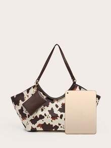 Damen Vintage Kuh-Muster Shopper, große Kapazität, modisch und vielseitig, geeignet für Pendeln und Urlaub