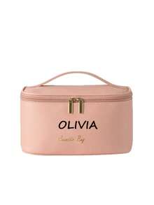 Customized Women's Portable Travel Makeup Bag With Compartments, Makeup Brushes Bag, Waterproof Pu Cosmetic Bag For Outdoor & Vacation, Khaki , Makeup Bag Makeup Pouch Skincare Bag Toiletry Bag School Supplies Travel Essentials Make Up Bag Holiday Essentials Makeup Bags Makeup Organizer Holiday Winter Gifts For Women Make Up Organizer Makeup Storage