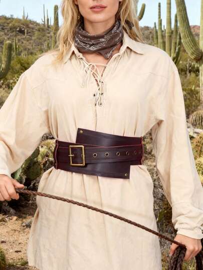 1条复古波西米亚西部风格女士PU皮腰带，铆钉装饰，朋克Y2K金属扣，适合日常穿着和万圣节派对