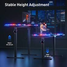Electric Height-Adjustable Gaming Desk With LED Lighting, Ergonomic PC Table With Carbon Fiber Surface, 3 Memory Positions And 3 Sizes, Gaming Computer Desk For Home, Home Office, And Office, Black - View 3