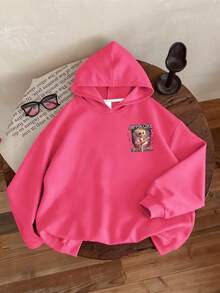 Tween Girls A Ballerina Coffee Graphic Pullover, Long Sleeved Hooded Sweatshirt, Suitable For Autumn/Winter ,Daily Wear - Hot Pink - View 2