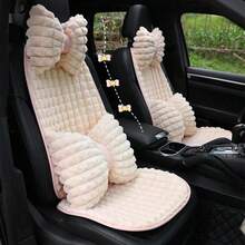Easypie Selection 1 Car Seat Cushion Fluffy Seat Comfortable Warm Neck Support Pillow Creative Headrest Lumbar Support Car Accessories, Car Seat Cushion Plush Pink Puff Grid Car Seat Cushion Autumn And Winter Comfortable Warm Car Seat Cushion
