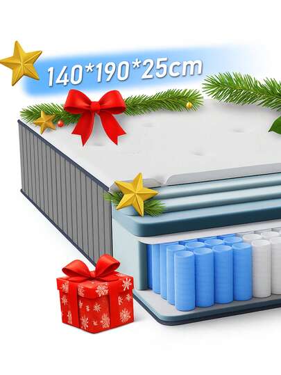 ROYGBIV Matelas à ressorts ensachés + mousse à mémoire de forme, hauteur 25 cm, fermeté H3, soutien ergonomique en 7 zones - Housse en polyester respirant avec motif matelassé élégant, poignées de transport latérales 140x190 - Certifié Oeko-Tex