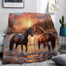 1pc Horse Print Blanket - Soft And Warm Flannel All-Season Hypoallergenic Comforter With Galloping Horse And Sunset Design For Sofa, Bed, Office, Travel - Machine Washable Cozy Gift For Horse Lovers, Living Room Decor And AccessoriesFor Birthday Anniversaries, Valentine's Day, Thanksgiving, Christmas, Halloween, Wedding, New Year Gifts Provide,Friends, Classmates And Pets.Sofa, Bed, Car, Bedroom, Living Room, Office, Outdoor Camping, Beach, Wall Decoration, Bedroom Decor, Halloween Blanket, Fall Decor, Fall Decorations For Home, Christmas Party Theme Blanket, Christmas Decor, Office Decoration - 樣式 1 - 查看 8
