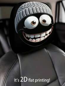 1/2 piezas Funda para reposacabezas de coche, gorro gris, estampado de cara sonriente de estilo caricaturesco y divertido - Sin relleno, fácil de instalar - Opción ideal para la decoración interior del coche tanto de hombres como de mujeres, perfecta para uso durante todo el año, regalo ideal para coches, perfecto para amigos - Multicolor - Ver 1
