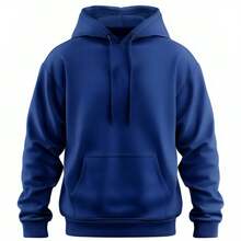 Men's Plain  Hooded Sweatshirt With Plain Print - Azul Marino - Ver 2