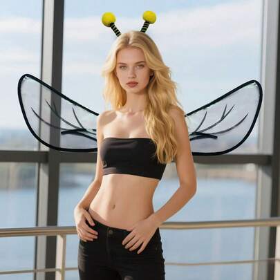 Conjunto de disfraces de abeja para mujer que incluye alas de abeja, falda de tul, diadema, guantes a rayas y calcetines para cosplay, juegos de roles y fiestas