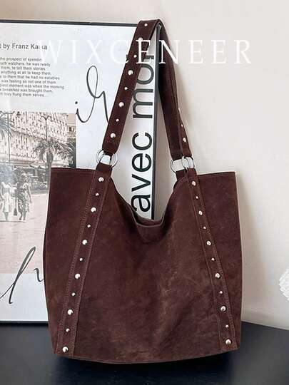 1pc Vintage Suede Large Capacity Shoulder Bag, New Handbag, Suitable For Work, Shopping, School And Other Occasions
