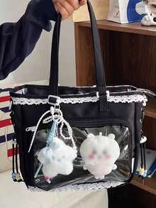 1个可爱日系风格女童单肩包，饰有珍珠蝴蝶结和蕾丝边，尽显优雅气质，适合动漫角色扮演，肩带可拆卸可调节，大容量手提包，适合日常使用、通勤、购物、旅行、学生等场合。 - 黑與白 - 查看 7