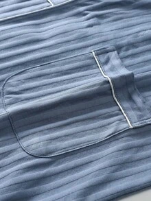 男士加大码纯棉长袖浴袍，透气吸水，秋冬款 - 藍色 - 查看 4