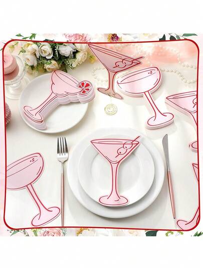 9张粉色鸡尾酒主题名牌 - 三种鸡尾酒主题，适用于婚礼座位安排、新娘送礼会餐桌安排、情人节布置、周年纪念日席位卡和公司庆典布置。