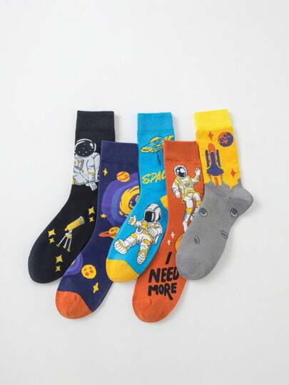 5 Paar Herren Modische Socken, Lässig Haus Socken, Astronaut Serie Knöchelsocken