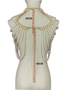 1Pc Just Gorgeous Party Wear Top Women's Heavy Faux Pearl Body Chain Handmade Beaded Top Vintage Style Elegant Gorgeous Multi-Layered Beaded Necklace Medieval Style Premium Sense Bridal Shawl - White - View 5