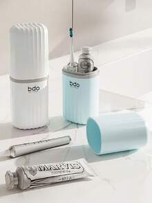 旅行牙刷收纳盒，牙膏牙刷整理器，男女通用便携式旅行牙刷盒，多功能牙刷旅行收纳盒，适合露营、返校、商务旅行、浴室旅行必备、旅行用品、旅行配件、度假、暑假等场合。 - 彩色 - 查看 2