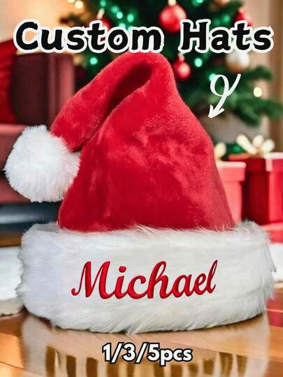 1 pieza Gorro de Papá Noel personalizado, Gorro de Navidad exquisito con texto personalizado - Gorro de fiesta de Navidad divertido para grupos, amigos, familia para fotos navideñas a juego | Bordado de letras - Gorro de Papá Noel unisex para adultos y adolescentes, ideal para fiestas de Navidad, reuniones de Año Nuevo, reutilizable durante años, gorros navideños a juego personalizados con nombres - Gorro de Papá Noel personalizado para mamá, papá, bebé, pijamada de Nochebuena, recuerdo y regalo