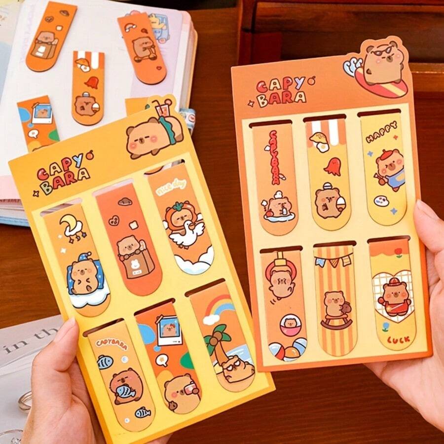 1pc (6pcs/Set) Cartoon Capybara Magnetic Bookmarks, High-Quality Student Reading Page Clips, Cute Design, Learning Tool, Reading Accessory, Book Lover Gift - Multicolor - View 1