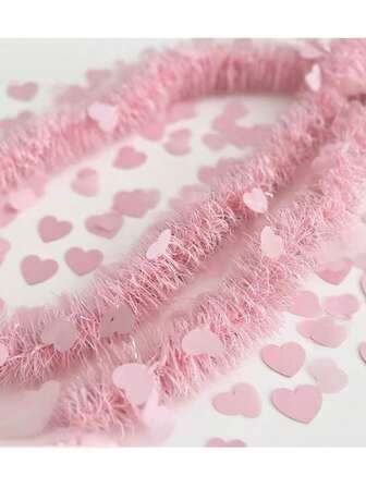 4/2/1pc 2M Valentines Day Garland Decor Red Pink White Heart Tinsel Garland Metallic Hanging Garland Glitter Streamers Valentines Day Decorations For Home Mantel Table Indoor Galentines Party Decor