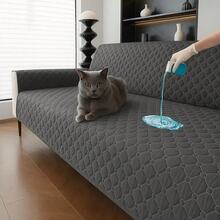 1 件纯色格子防水防滑薄宠物毯，适合小型/中型/大型猫狗，适用于卧室、客厅宠物沙发套（按件出售，非全套） - 黑色 - 查看 1