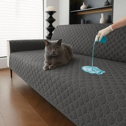 1pc Solid Color Plaid Waterproof Anti-Slip Thin Pet Blanket, Suitable For Small/Medium/Large Cats And Dogs, Applicable For Bedroom, Living Room Pet Sofa Cover (Sold Per Piece, Not Full Set)