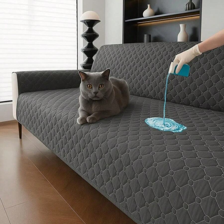 1 件纯色格子防水防滑薄宠物毯，适合小型/中型/大型猫狗，适用于卧室、客厅宠物沙发套（按件出售，非全套） - 黑色 - 查看 1