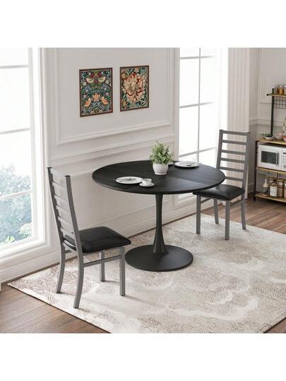 Set Of Metal Dining Chairs, Steel Legs PU Leather Seats, Armless High Back Kitchen, Living Room, Grijs view 2