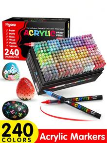 12/24/36/48/60/72/120/168/240pcs Set Acrylic Marker Pens, Acrylic Marker Brush Tip Mixed Color Set, Opaque Watercolor Pens For Art Students DIY, Suitable For Rock Painting, Calligraphy, Scrapbooking, Handwriting, Card Making, Black Card Paper, Stone Painting, Christmas Decoration, Wood, Plastic, Canvas