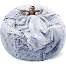 Bean Bag Chair Cover(No Filler) Soft Faux Fur Stuffed Animal Bean Bag Storage, Fluffy Plush Bean Bag Chair Cover Washable, Comfy Bean Bag Chairs For Adults - 雪藍色 - 查看 1