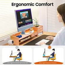 Wood Computer Monitor Stand With Lock Computer Laptop PC Stand Desk Organizer For Office/Study, Space-Saving Monitor Riser With Phone Holder, Easy Installation - View 3