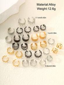Set de 30 de cercei clips cu model geometric simplu din metal, potriviți pentru femei, cupluri, unisex, vacanță, întâlnire, zi de zi, petrecere, nuntă, cadou pentru mama, prieteni, Crăciun - Multicolor - Vizualizare 4