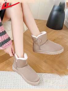 WARRIOR 1 Paar modische, warme Schneestiefel für Damen, thermisch gefütterte, einfarbige Wildleder Kälte-resistente Innen-/Außen-Schneestiefel, bequem thermisch gefüttert, Winter Studenten Schneestiefel