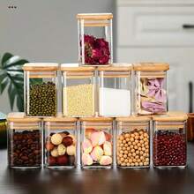 1/4/6/8/12pcs Square Food Storage Containers, Kitchen Spice Glass Jars, Transparent Glass Jar Set, Square Wide Mouth Glass Storage Containers, Glass Airtight Jars, Coffee Bean Storage Containers, For Kitchen Spices, Grains, Sugar, Cookies, Dried Fruits, Flour, Kitchen & Dining Organization, Stackable, Party Wedding Holiday Gifts - Transparent - View 9
