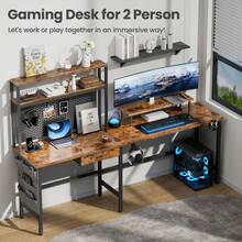 HLDIRECT L Shaped Desk With LED Light & Power Outlet, 59/63 Inch Reversible Corner Gaming Desk With Storage Shelves & Drawer, Computer Table With Monitor Stand For Home Office, Work & Study, Brown - 古樸棕 - 查看 4