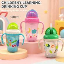 1 cốc uống nước có ống hút 200ml, cốc uống nước có ống hút bằng silicon, thân cốc hai lớp có thể tháo rời, hai tay cầm, chống trượt và chống sốc. - Nhiều màu - Xem 2