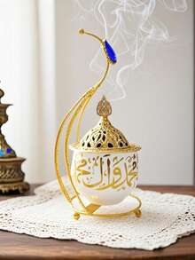 1pc Minimalist Iron & Ceramic Incense Burner, Bahuur Incense Holder, Home Fragrance, Suitable For Home Decor, Bedroom, Living Room, Office, Yoga Space And Parties, Creates An Elegant Ambiance. - Multicolor - View 7