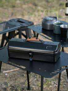 1个户外工具收纳箱，便携式露营野餐箱，金属工具收纳箱，带提手杂物收纳箱，带贴纸的户外露营工具箱，便携式手持金属收纳箱，带贴纸的户外露营工具箱，露营，便携式，便携式，便携式金属收纳箱 - 彩色 - 查看 10