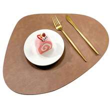Manteles Individuales de cuero PU, posavasos de café impermeables, manteles de cocina, fáciles de limpiar, manteles de mesa de comedor de cocina sin arrugas SJ7I - Café oscuro - Ver 9