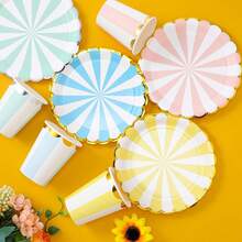 Plates For Party  Dinnerware Set Include 7 Inch Paper Pastel Dessert Plates And 12 Oz Cups For Birthday Party Supplies  Shower Wedding (Stripe Style,80 Pcs),25836758 - 墨綠色 - 查看 2