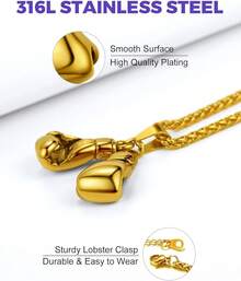 Richsteel 3D/Basketball/Soccer/Baseball Ball Boxing Glove Cool Pendant Men, 316L Stainless Steel Sneaker Chain,Sport Fan Jewelry - 08-雕刻金色拳擊手套 - 查看 10