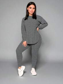 Comfortable Women's Knitted Set - 深灰色 - 查看 1