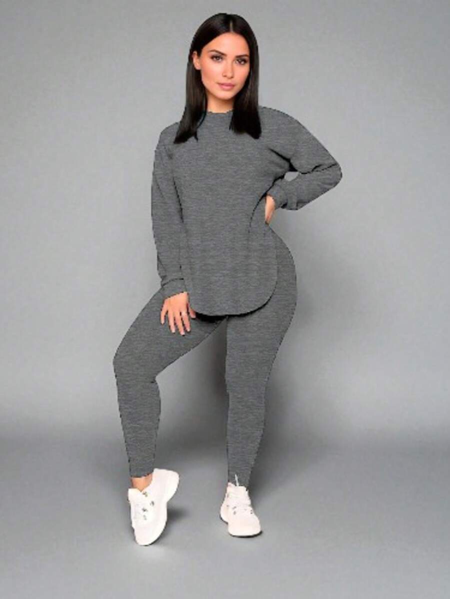 Comfortable Women's Knitted Set - 深灰色 - 查看 1