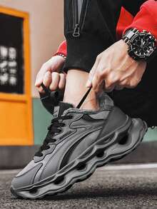 1 Pair WARRIOR Men's Thick Sole Lace-Up Soft Bottom Casual Shoes, Low-Top Outdoor Flat Shoes, Suitable For Spring/Autumn Commuting, Hiking, Student Graduation Photos, Round Toe Low Heel Soft Bottom Leather Surface Sports Skateboard Shoes - Grey - View 6