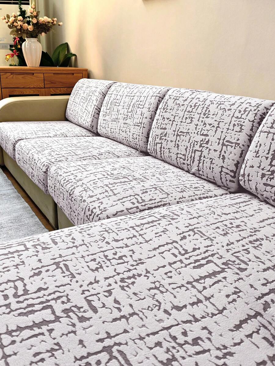 1pc Rectangular Jacquard Plaid Sofa Seat Cushion Cover, Elastic Removable Machine Washable, Suitable For Bedroom Living Room Sofa Cushion, Home Decor
